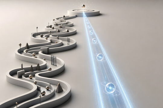 Quantum shortcut beside winding classical maze path