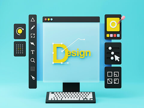 Professional 3D Digital Creative Software Interface Illustration for Graphic Design and UI Development Projects