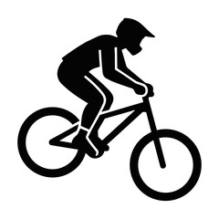 Obraz premium Silhouette of a mountain biker performing a mid-air jump on a bicycle in a clean minimalist style isolated on a white background extreme sports concept