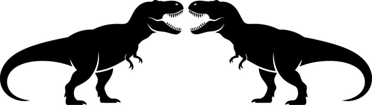 Two dinosaurs facing each other in a confrontational stance side by side