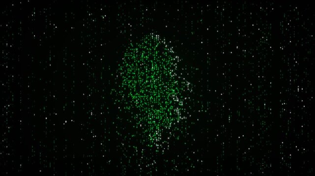 Artificial Intelligence Digital Human Face Silhouette Green Matrix Code Animation