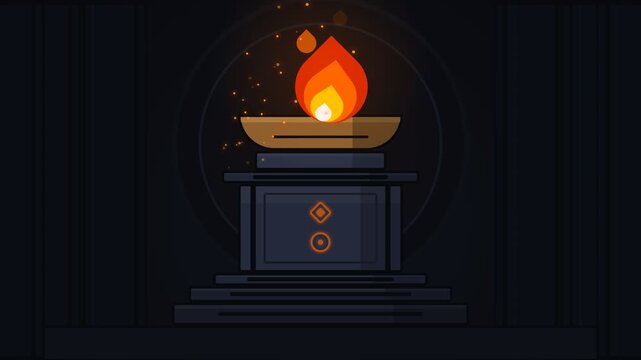 Sacred Eternal Flame Igniting on Dark Ancient Altar Stylized Flat Animation Loop