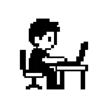 Programmer working laptop pixel art