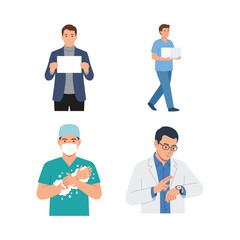 Fototapeta premium Diverse Medical Professionals and Healthcare Workers Set in Modern Flat Vector Style Illustration