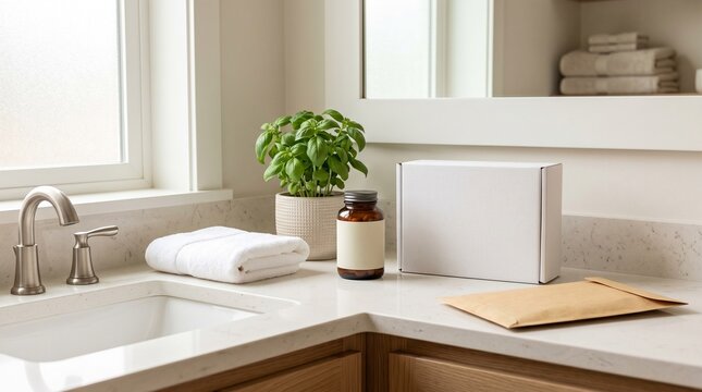Discreet Gut Microbiome Test Kit Styled On Calm Bathroom Vanity