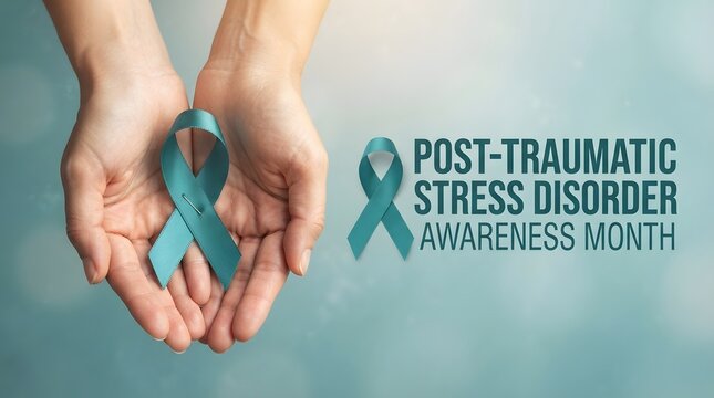 Post traumatic stress disorder awareness teal ribbon symbolizing support and healing