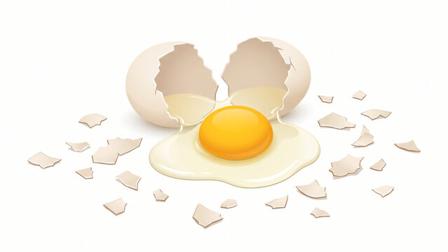 Cracked raw egg with broken shell and yolk vector illustration