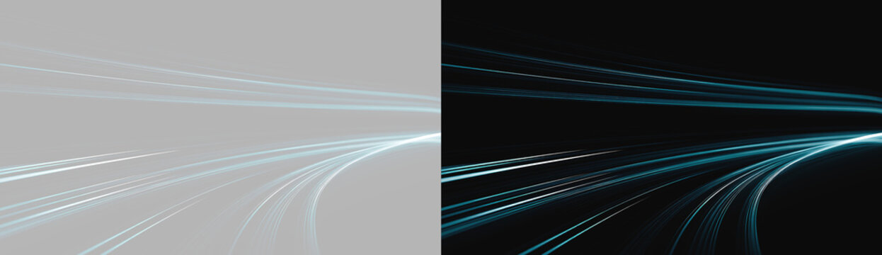 Futuristic blue light trails representing high-speed data flow on grey and black background