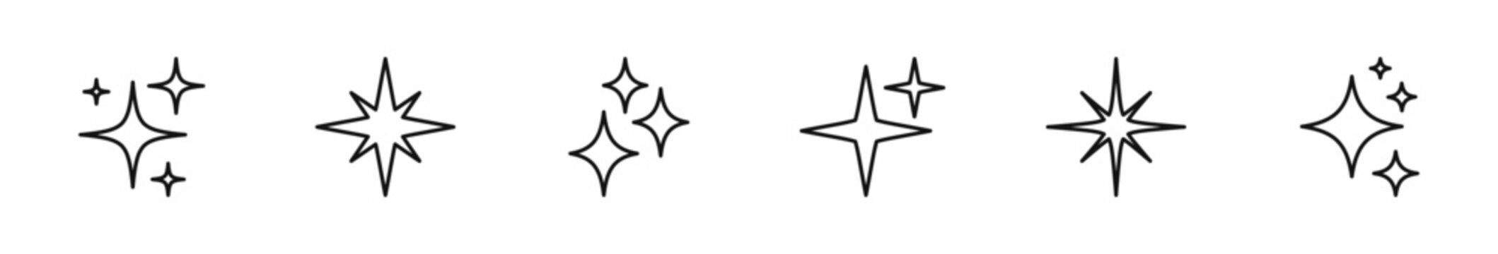Shining stars icon set. Sparkle stars icons in line style. Editable web icons twinkle stars, effect shine, glitter, twinkling and clean. Vector illustration.