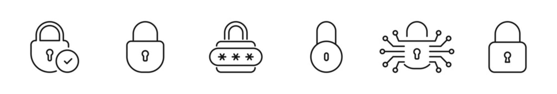 Lock icon set. Padlock icons in line style. Editable web icons locked, security, protection etc. Vector illustration.