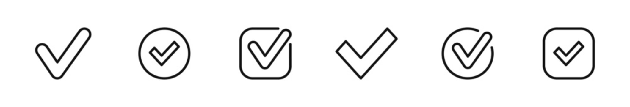 Check mark icon set. Confirm icons in line style. Editable web icons for agreement, vote, confirmation, choice. Vector illustration.