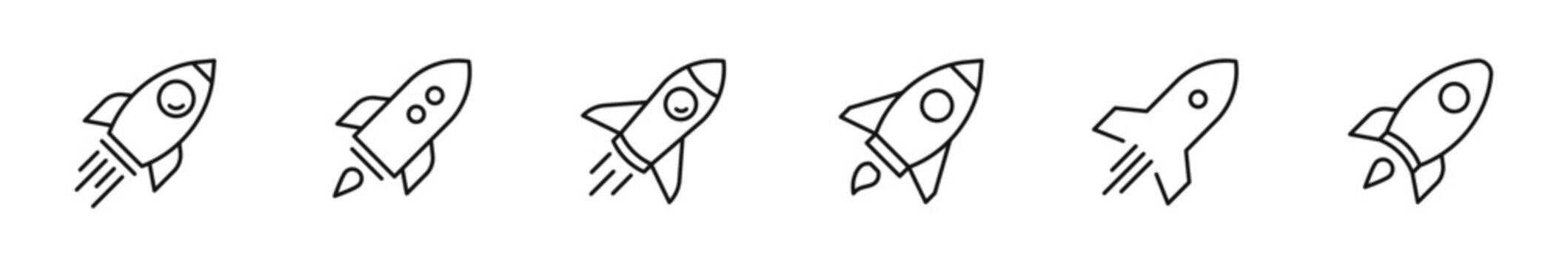 Rocket icon set. Launch rocket icons in line style. Editable web icons startup. Vector illustration.