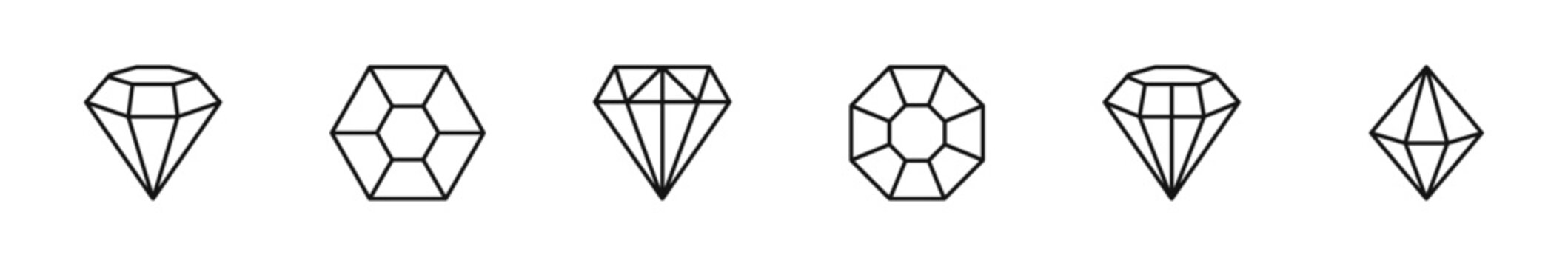 Diamond icon set. Brilliant icons in line style. Editable web icons gemstone, crystal. Vector illustration.