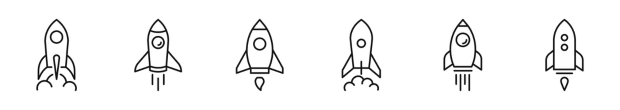 Rocket icon set. Launch rocket icons in line style. Editable web icons startup. Vector illustration.