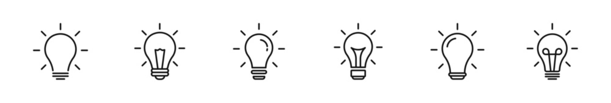 Lightbulb icon set. Light bulb icons in line style. Editable web icons idea, creativity, lamp, electricity, light. Vector illustration.