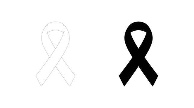 Breast cancer awareness month pink ribbon symbol black and white line art