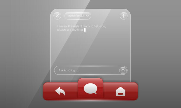 Glassmorphic AI chatbot assistant user interface with red navigation bar template
