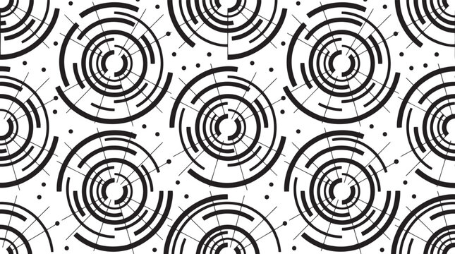 Abstract Concentric Circle Seamless Pattern with Modern Geometric Line Art