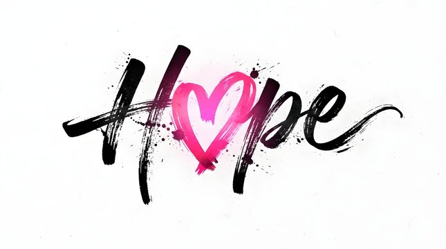 Hope for breast cancer awareness month pink heart calligraphy for support fundraising