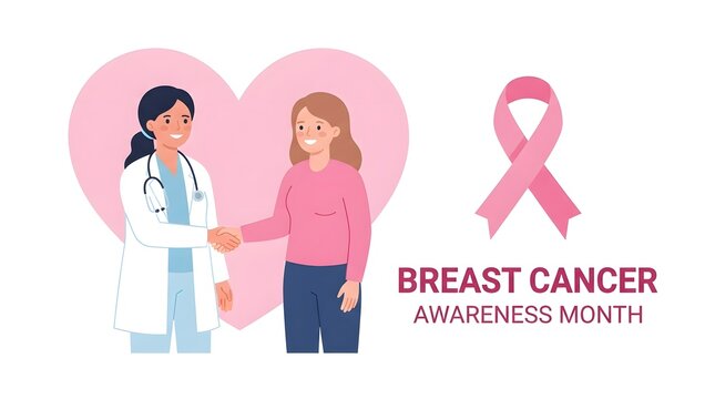 Breast cancer awareness month doctor and patient handshake support and hope