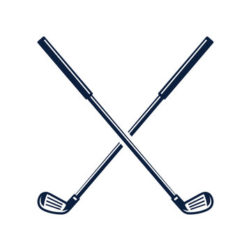 Two golf clubs crossed over each other on white background vector.