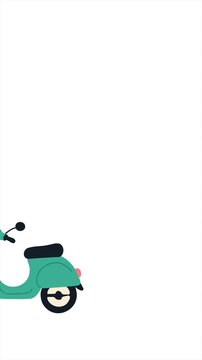 animation vintage scooter with floral basket moving scene
