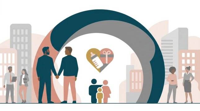 Couple holds hands while discussing family building options with corporate HR about surrogacy support and benefits available at work.