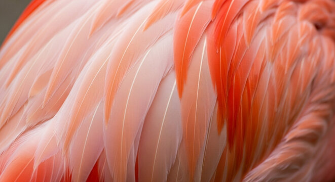 Close up of pink flamingo feathers, abstract texture, macro detail, vibrant color
