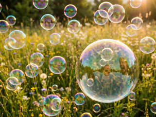 Obraz premium soap bubbles on a green background