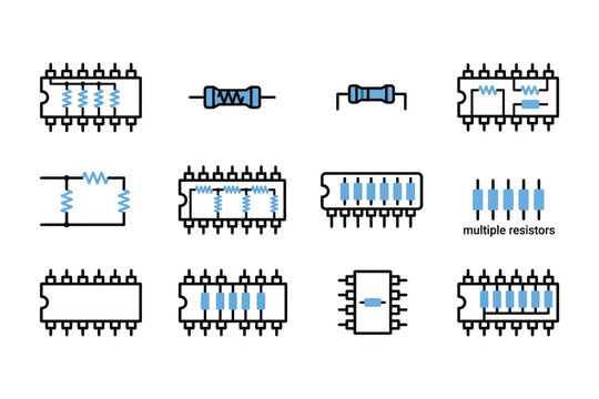 Electronic resistor circuit components.