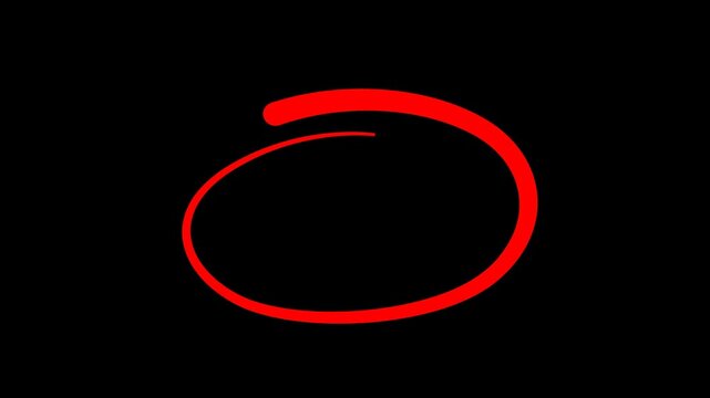 Hand drawn circle in red marker on transparent background. Hand drawn circle in red marker with alpha channel. red circle highlighter scribble animation.