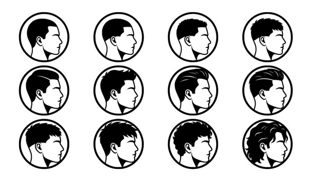 Modern Male Hairstyle Avatar Silhouette Icons Vector Collection