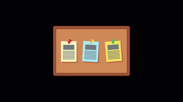 Corkboard with Hanging Sticky Notes Loop on Alpha Channel