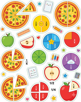  Colorful pizza slices and fruit icons