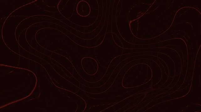 Red Glowing Abstract Lines Moving On a Dark Background Resembling a Topographic Map