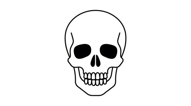 Black and white skull with sharp teeth illustration.