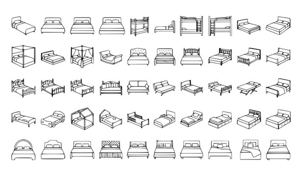 Bed Line Art Icons Set Editable Stroke Bedroom Furniture Vector Collection