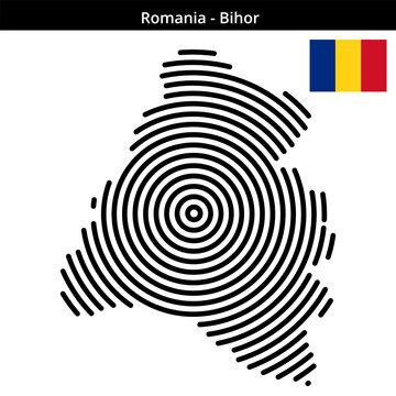 Bihor map illustration with concentric shapes and design elements