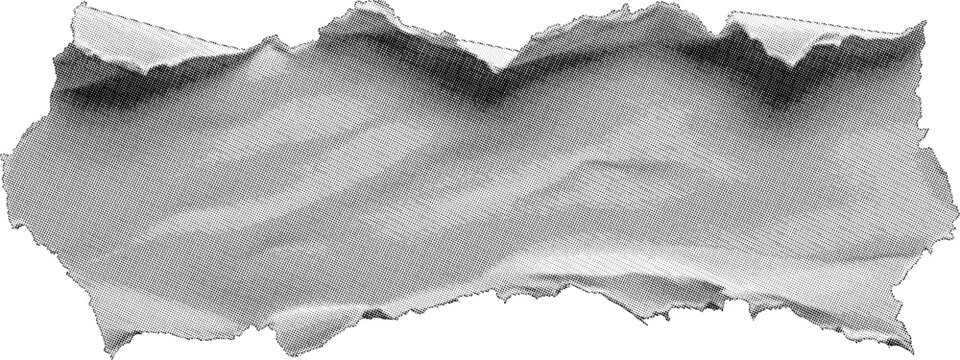 Rough torn paper strip with folded edges and dark mottled texture overlay.