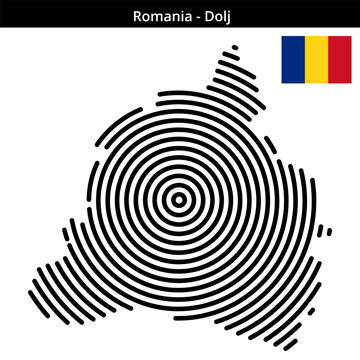 Map illustration of Dolj County Romania with spiral design