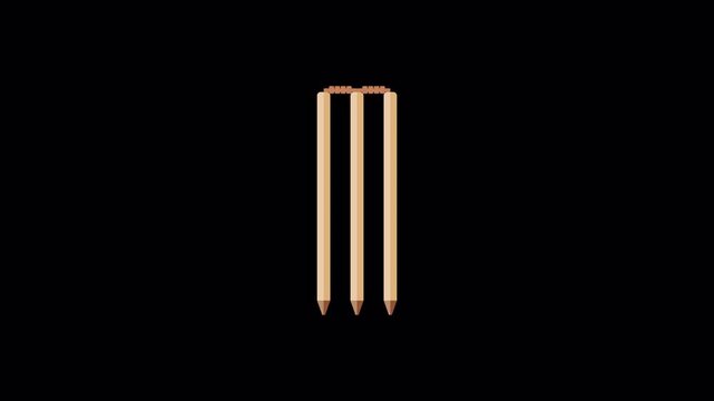 Cricket Stumps Kinetic Ball Impact Animation Loop on Alpha Channel