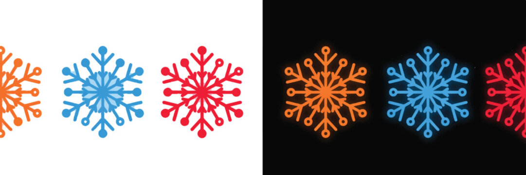Colorful winter snowflake icons set design elements with snowflake christmas seasonal crystallized decoration abstract illustration background isolated