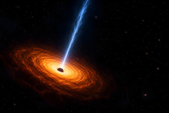 Blue white jet from blazing black hole