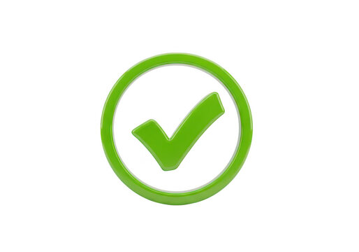 Green check mark icon in a circle 3d render on transparent background