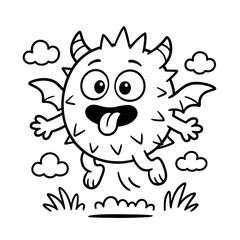 Obraz premium Flying Monster with Bat Wings Coloring Page 