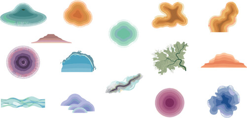 Abstract mineral agate slice vector icons set featuring colourful crystal geode textures quartz cross sections and gemstone shapes © Monirul