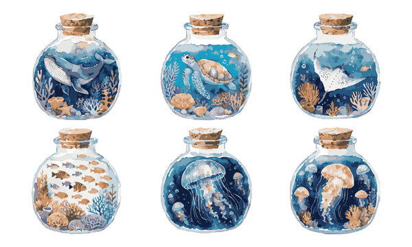 Underwater World In Glass Bottle Artwork.