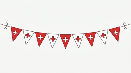 Obraz premium Red Swiss Flag Bunting Decoration on White Background.