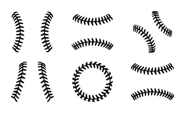 Baseball Stitching Vector Elements, Sport Game Seam Graphics, Athletic Equipment Detail Graphics, Sports Design Assets