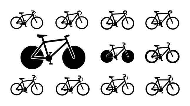 Vector Bicycle Icons Collection: Road, Mountain, and Fixie Bike Silhouettes for Cycling Graphics and Sport Design